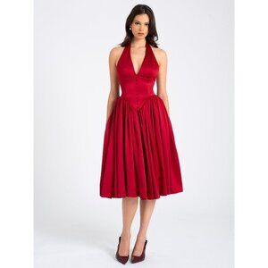 Cara Red Plunging Halter Backless Maxi Dress - Elegant Evening Gown